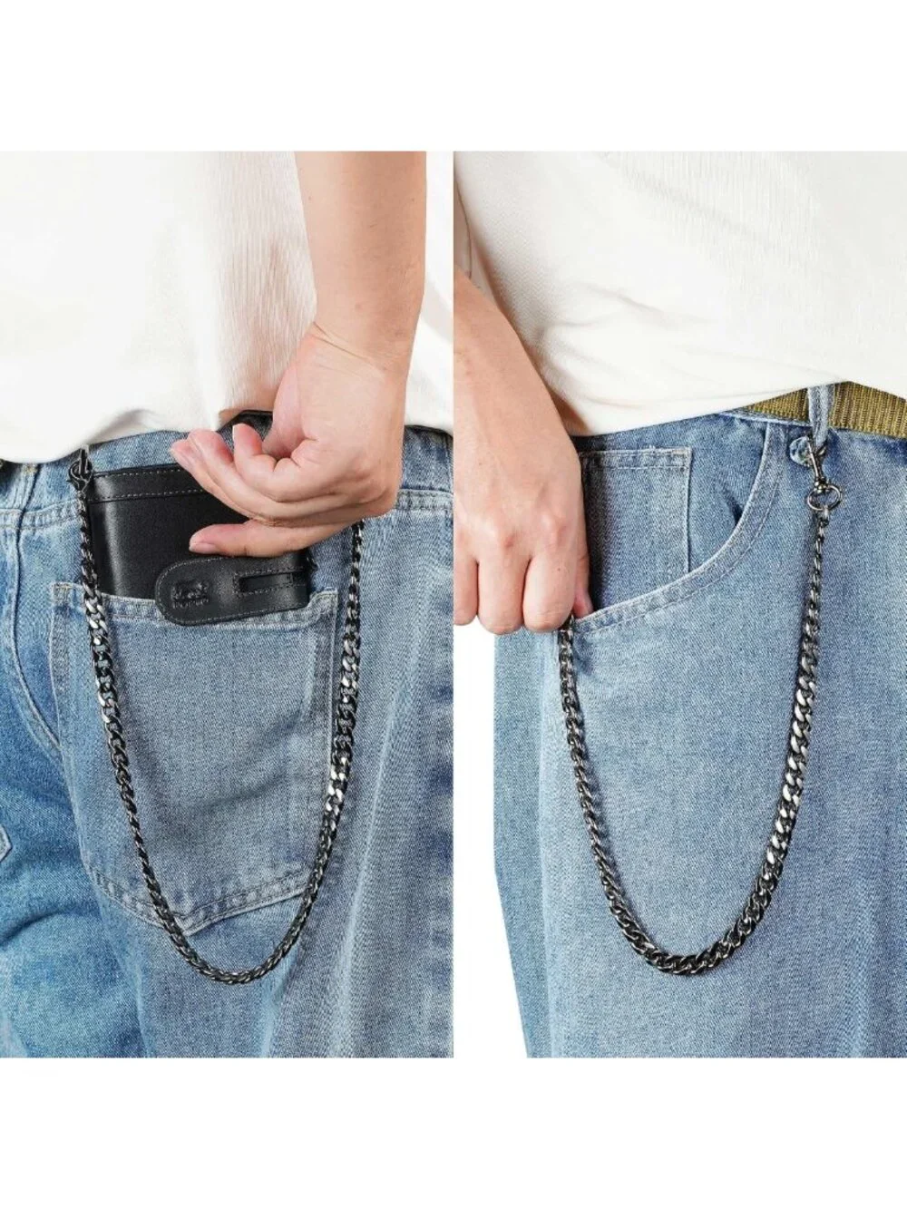 Stylish Genuine Leather Men's Bifold Wallet with RFID, Zipper Pocket & Chain